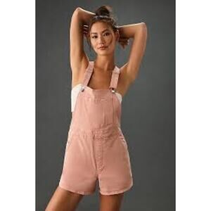 Rolla's Original  Short High Rise Cut Off Overalls, Pink, Anthropologie, Sz S